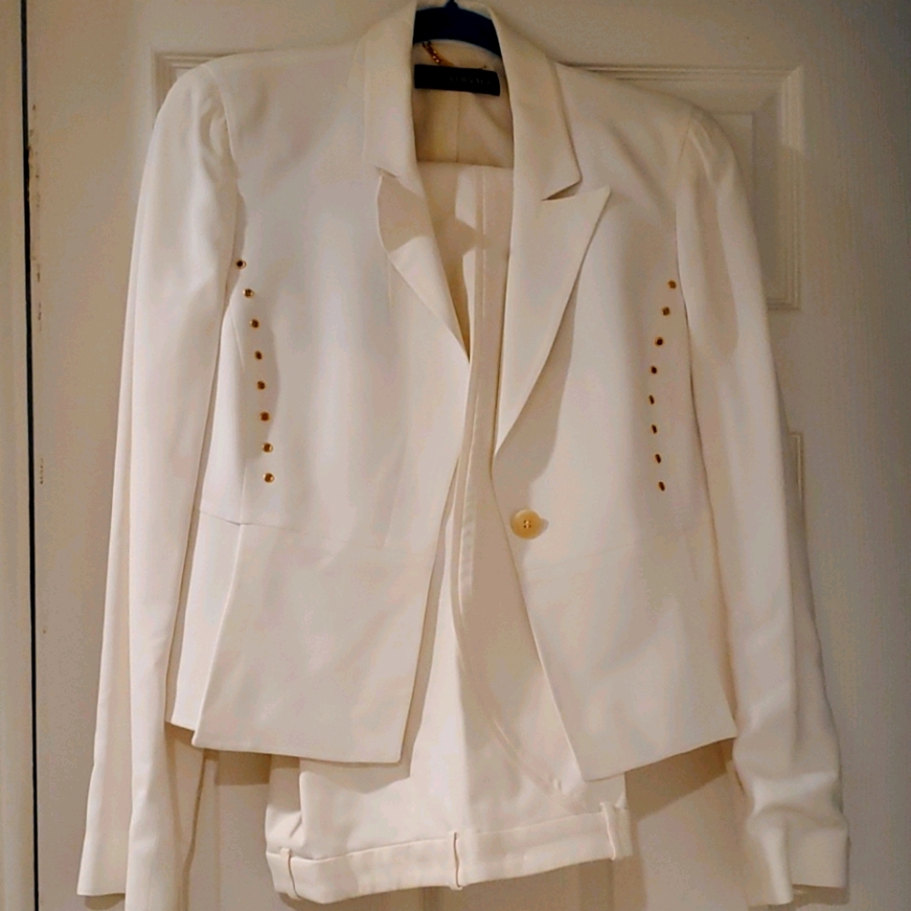 Versace white cream pant suite